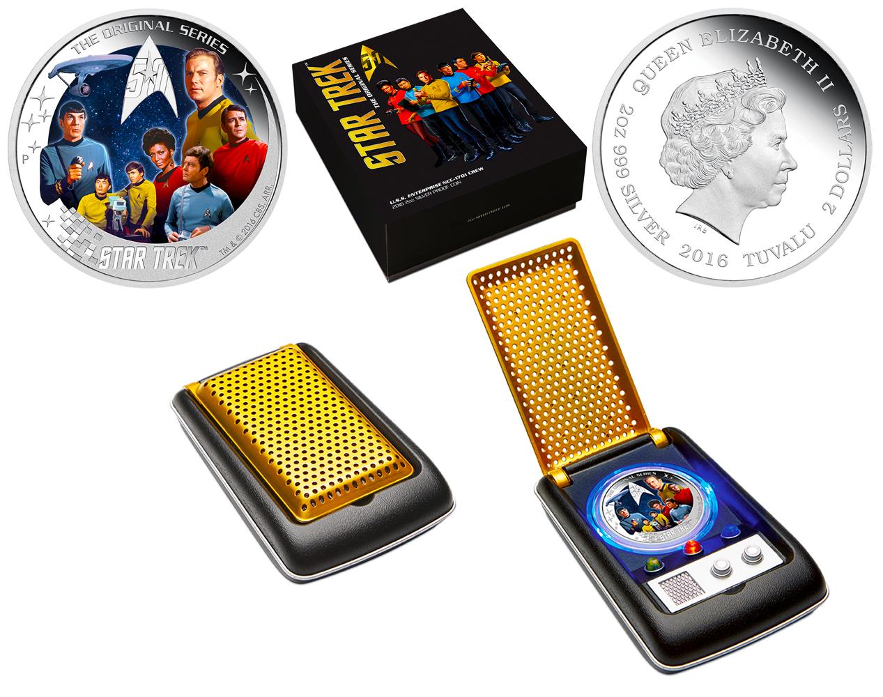 Star Trek 2016 U.S.S Enterprise 2oz Silver Proof Coin Collector's Set, NCC-1701 Crew Communicator Set