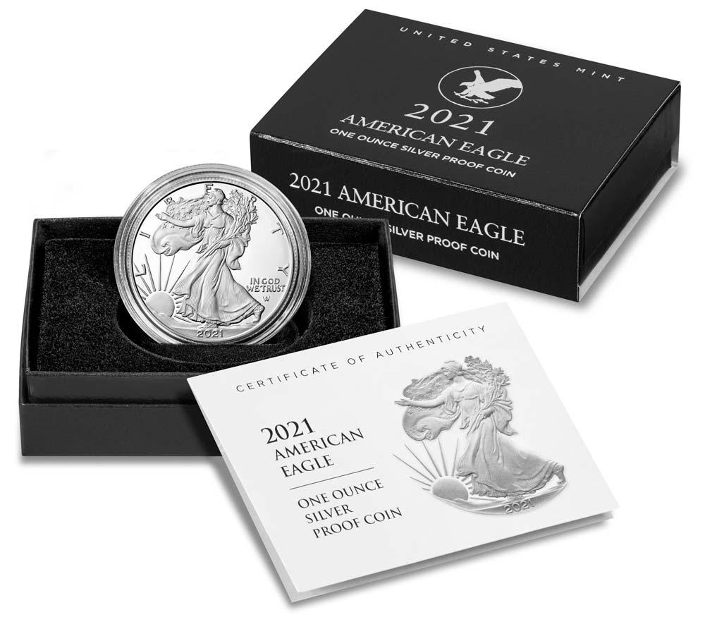 2021 Silver Eagle PROOF In Box with COA (Type 2, new design) 2021-S American Silver Eagle Dollar Proof