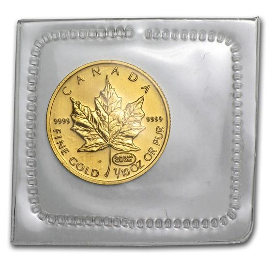 1999 Canada 1/10 oz Gold Maple Leaf BU with 20 Years ANS Privy Sealed In Mint Packaging