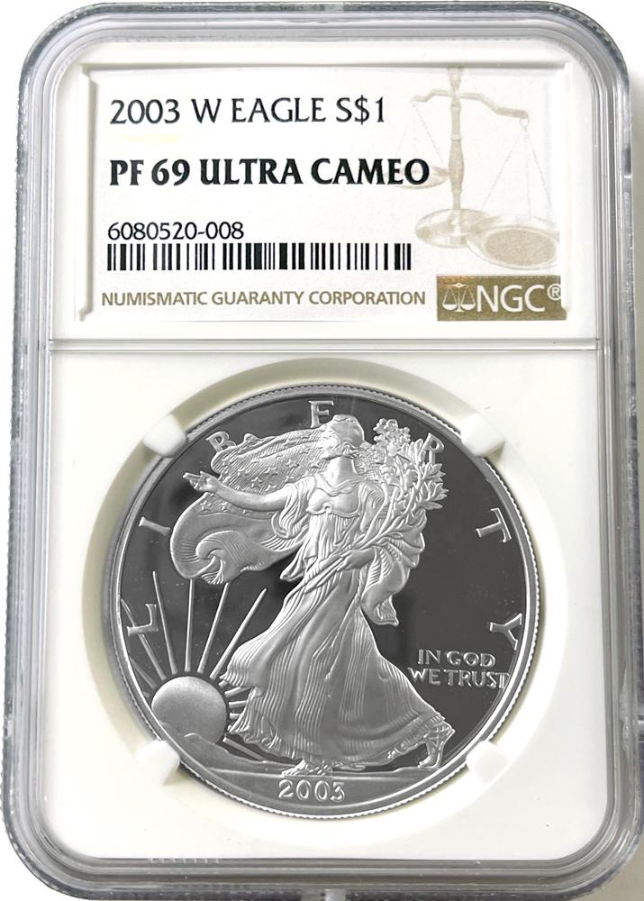2003-W American Silver Eagle Dollar PROOF in NGC PF 69 ULTRA CAMEO