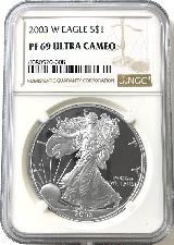 2003-W American Silver Eagle Dollar PROOF in NGC PF 69 ULTRA CAMEO