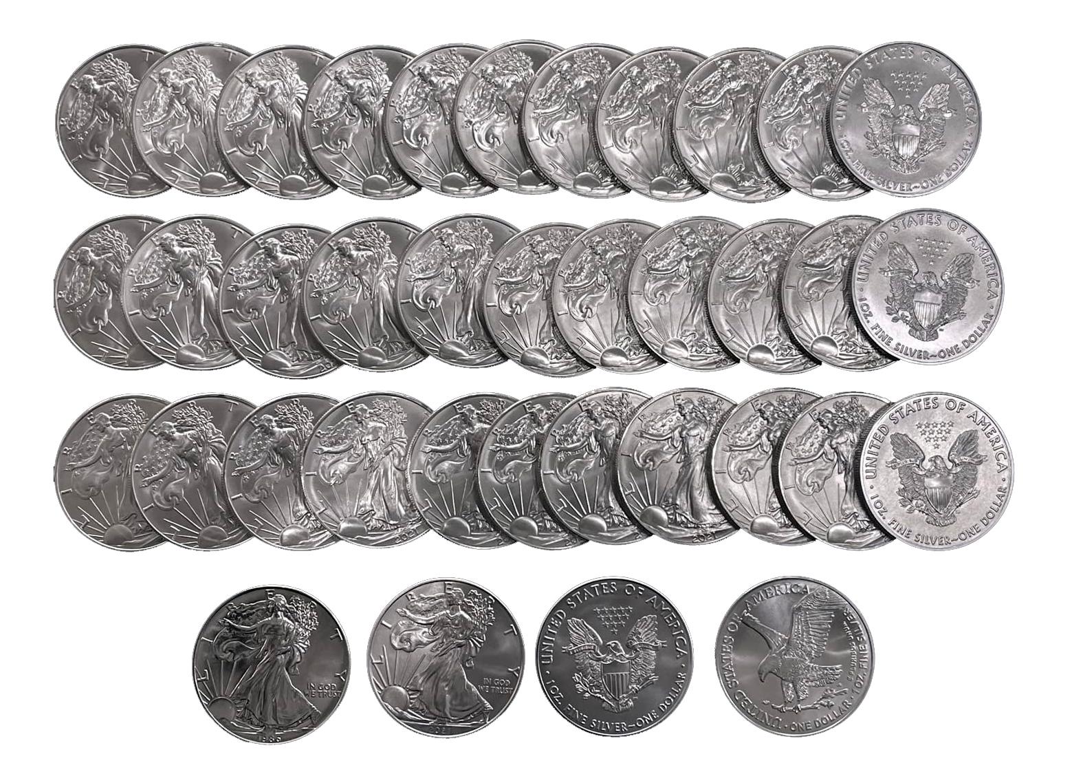 Silver Eagle Complete Set of BU American Silver Eagle Dollars 1986 to 2022 Includes Type 1 and Type 2 from 2021