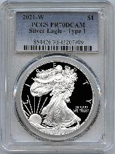 2021-W American Silver Eagle Dollar Type 1 PROOF in PCGS PR 70 DCAM