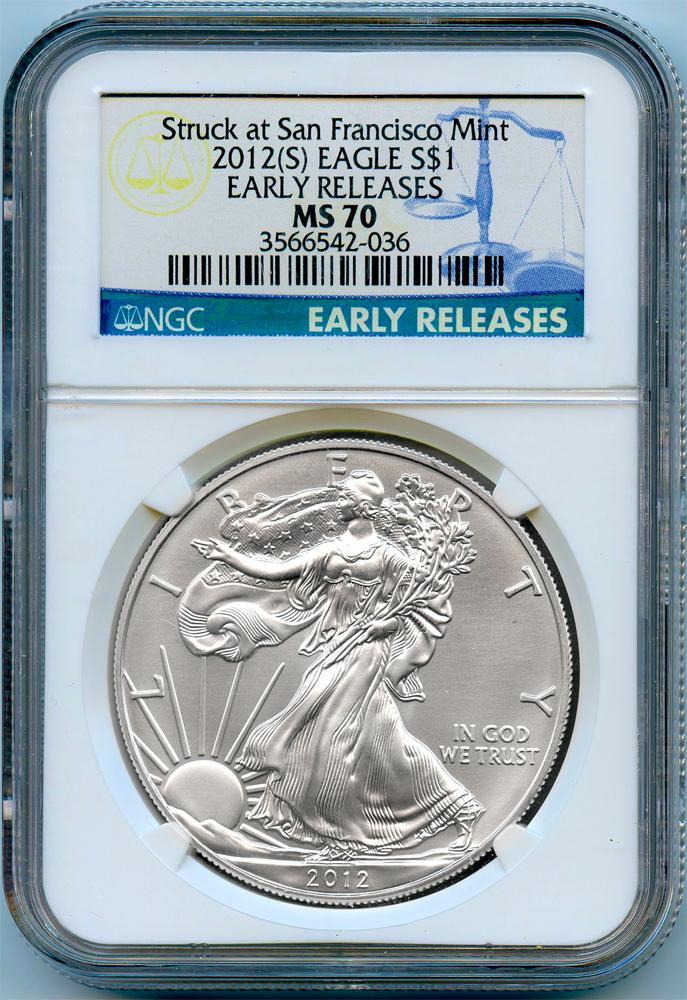 2012 (S) American Silver Eagle Dollar in Early Releases NGC MS 70