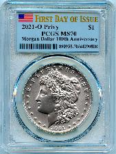 2021 Morgan Silver Dollar with O Privy Mark in PCGS MS 70 First Day of Issue