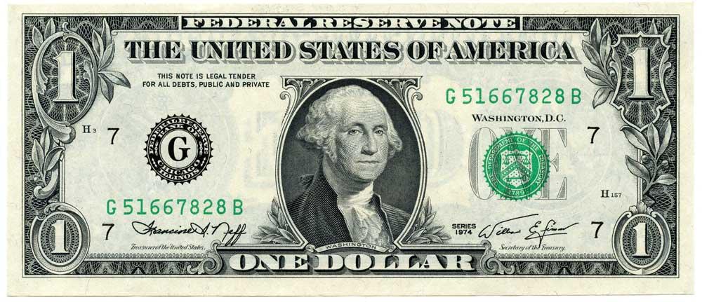 One Dollar Bill Federal Reserve Note FRN Series 1974 US Currency CU Crisp Uncirculated