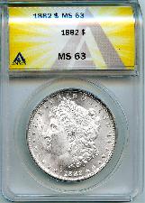 1882 Morgan Silver Dollars in ANACS MS 63