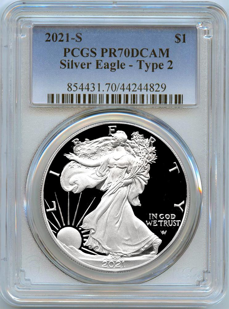 2021-S American Silver Eagle Dollar Type 2 PROOF in PCGS PR 70 DCAM