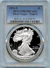 2021-S American Silver Eagle Dollar Type 2 PROOF in PCGS PR 69 DCAM