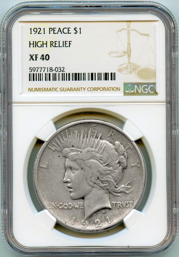 1921 Peace Silver Dollar HIGH RELIEF Key Date in NGC XF 40