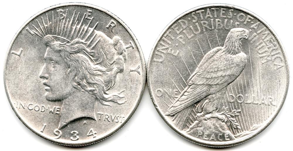 1934 Peace Silver Dollar in AU Condition