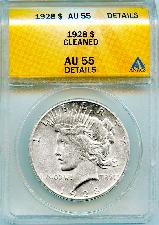 1928 Peace Silver Dollar KEY DATE in ANACS AU 55 Details Cleaned