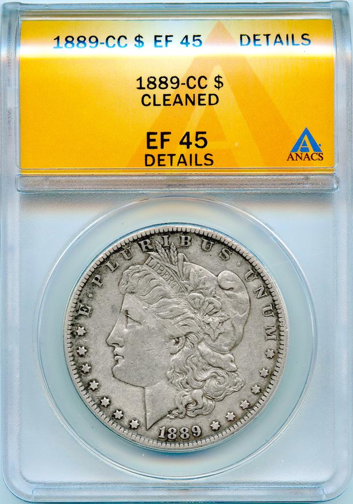 1889-CC Morgan Silver Dollar KEY DATE in ANACS EF 45 Details Cleaned