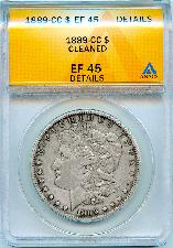 1889-CC Morgan Silver Dollar KEY DATE in ANACS EF 45 Details Cleaned