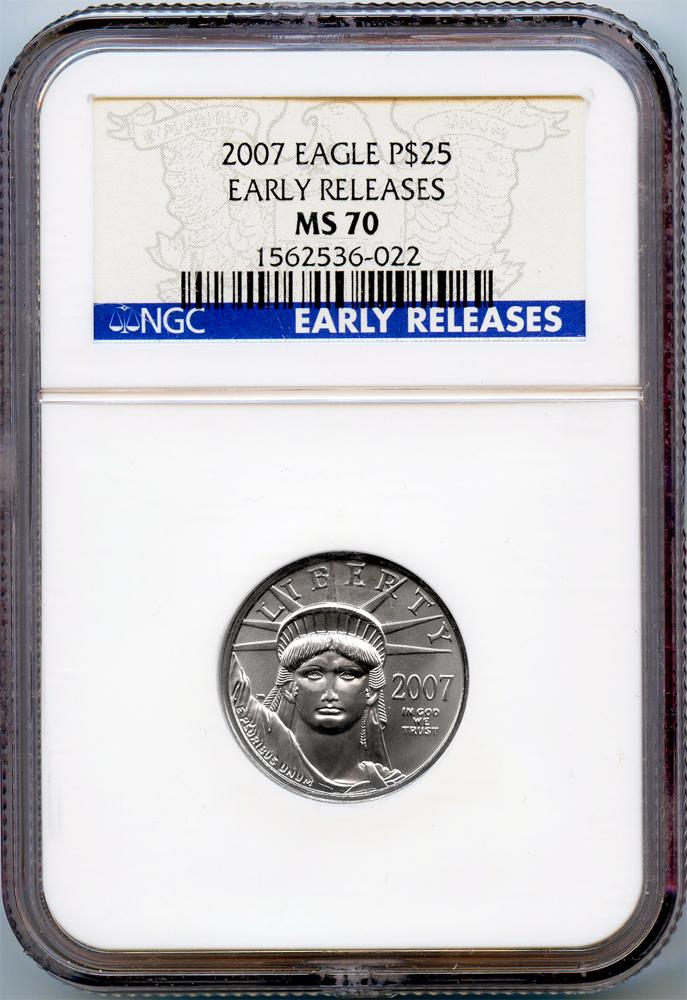 2007 $25 Platinum American Eagle 1/4 oz in NGC Early Releases MS 70
