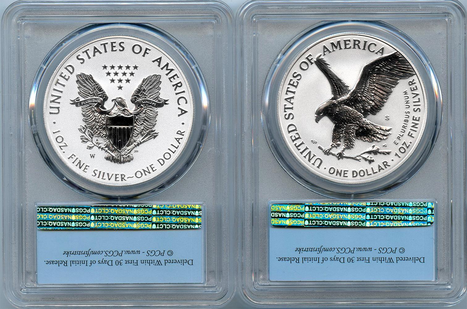 2021 American Silver Eagle Two Coin 1 oz Reverse Proof Set Designer Edition in PCGS First Strike PR 70