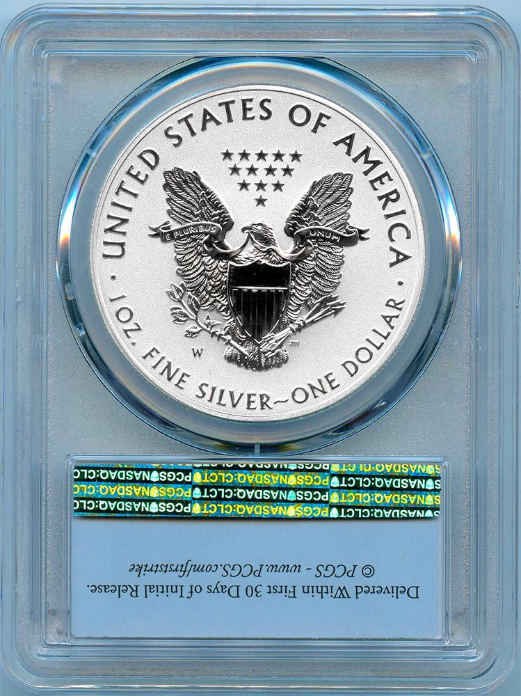 2021-W American Silver Eagle Dollar Type 1 REVERSE PROOF in PCGS First Strike PR 70