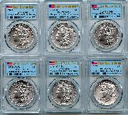 2021 Morgan and Peace Dollar 100th Anniversary 6 Coin Set PCGS MS 69 First Day of Issue