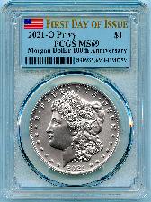 2021 Morgan Silver Dollar with O Privy Mark in PCGS MS 69 First Day of Issue