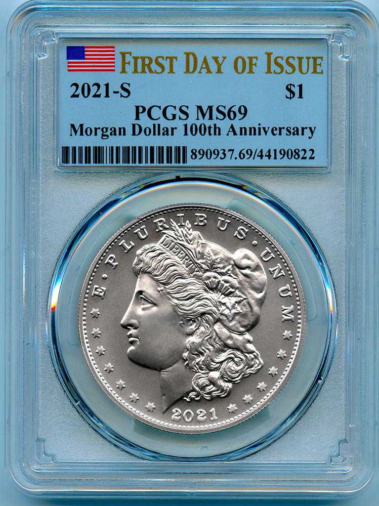 2021-S Morgan Silver Dollar in PCGS MS 69 First Day of Issue