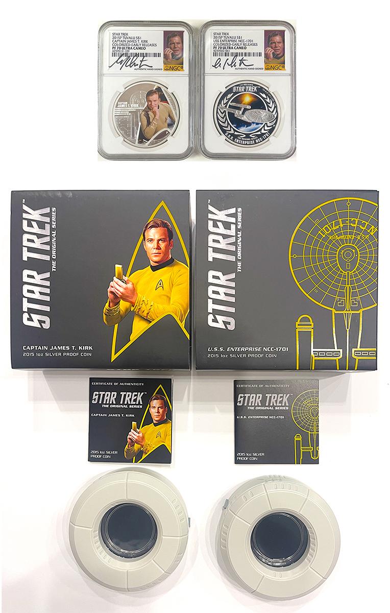 2015 Tuvalu Silver Star Trek Captain Kirk & USS Enterprise 2-Coin Set in NGC PF 70 Ultra Cameo