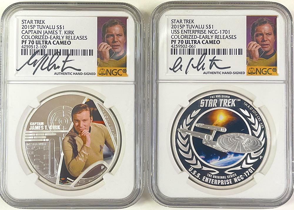 2015 Tuvalu Silver Star Trek Captain Kirk & USS Enterprise 2-Coin Set in NGC PF 70 Ultra Cameo