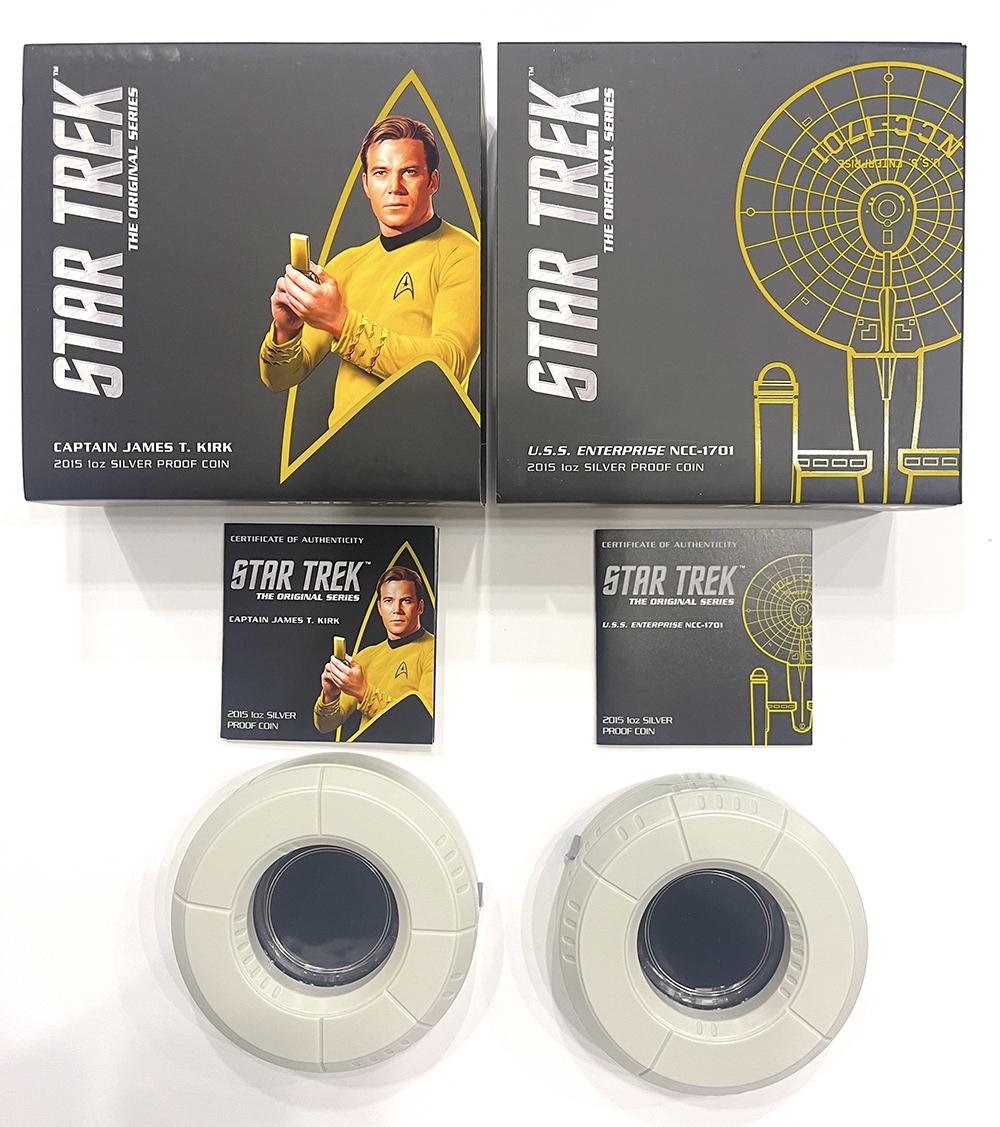 2015 Tuvalu Silver Star Trek Captain Kirk & USS Enterprise 2-Coin Set in NGC PF 70 Ultra Cameo