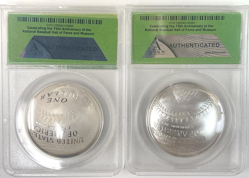2014-P Commemorative Baseball Hall of Fame Silver Dollar Set, Signed by Nolan Ryan, ANACS Certified in MS70 & PR70