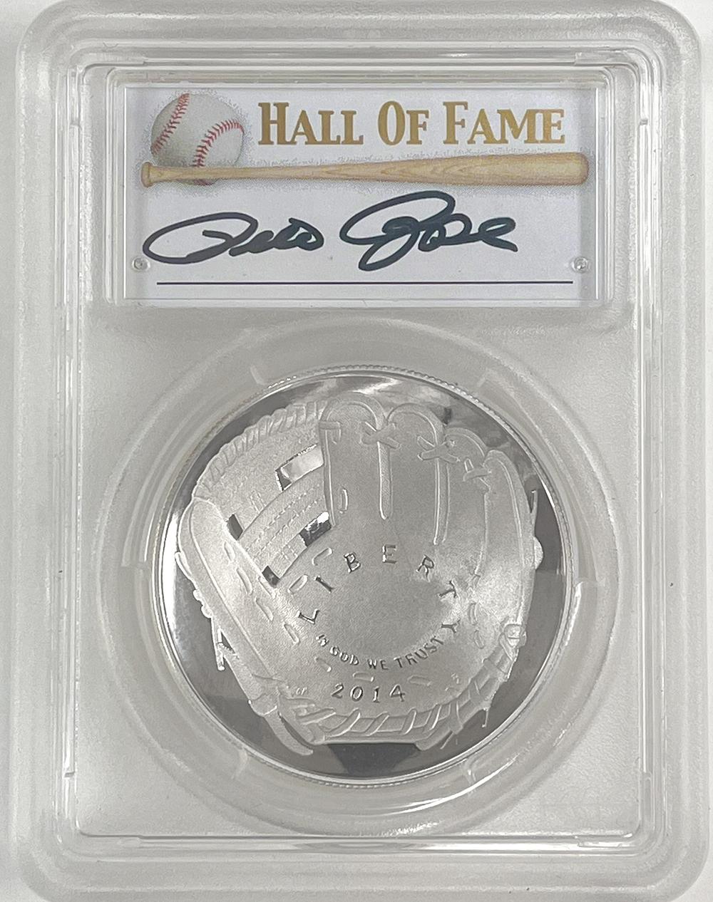 2014-P Commemorative Baseball Hall of Fame Silver Dollar, Signed by Pete Rose, NGC Certified in PR70 Deep Cameo (DCAM)