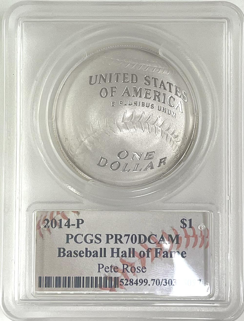 2014-P Commemorative Baseball Hall of Fame Silver Dollar, Signed by Pete Rose, NGC Certified in PR70 Deep Cameo (DCAM)