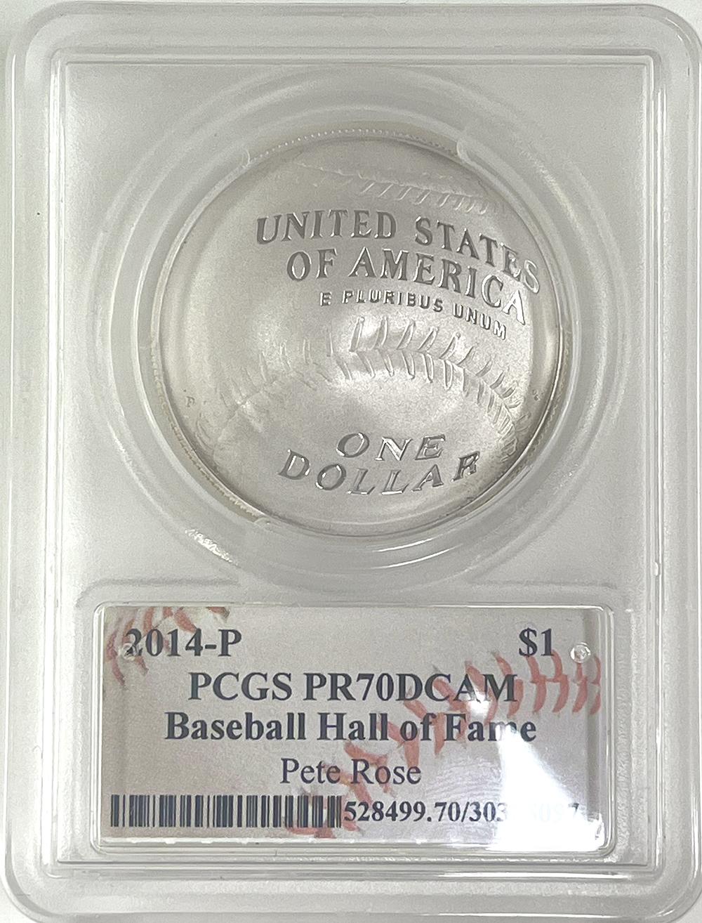 2014-P Commemorative Baseball Hall of Fame Silver Dollar, Signed by Pete Rose, NGC Certified in PR70 Deep Cameo (DCAM)
