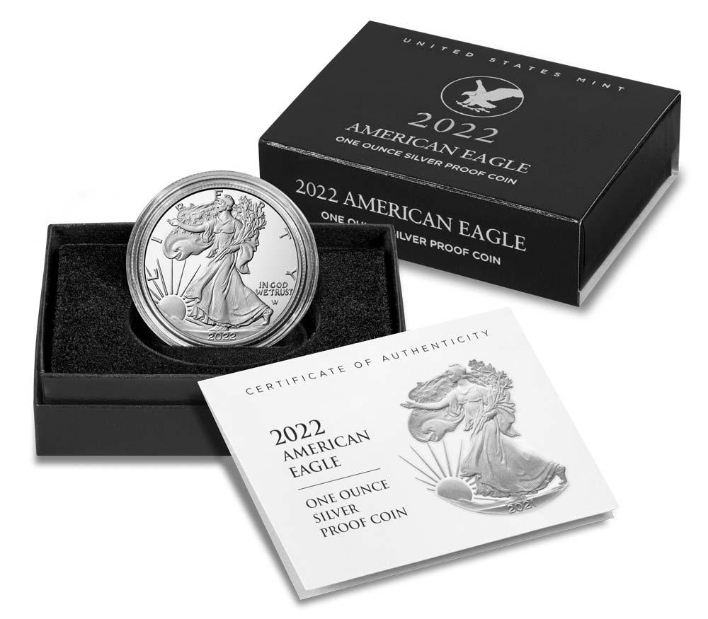 2022 Silver Eagle PROOF In Box with COA 2022-W American Silver Eagle Dollar Proof