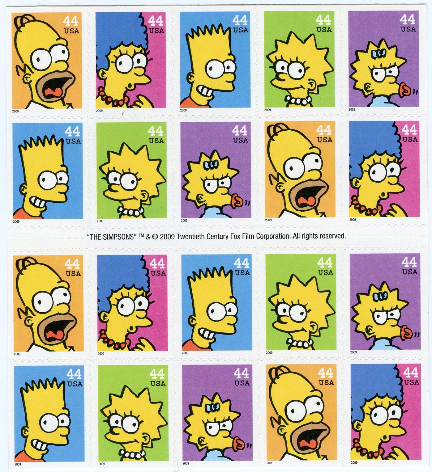 2009 Simpsons 44 Cent US Postage Stamp Unused Booklet of 20 Scott #4399 - #4403