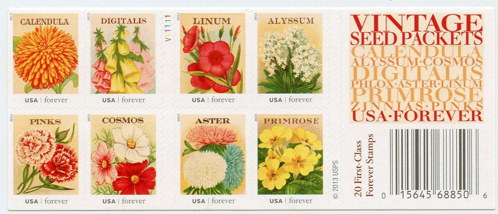 2013 Vintage Seed Packet US Postage Stamp Booklet of 20 Scott #4754 - 4763