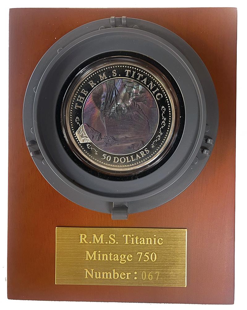 2012 Titanic 100th Anniversary Mother of Pearl $50 5oz Silver Proof Coin from Fiji