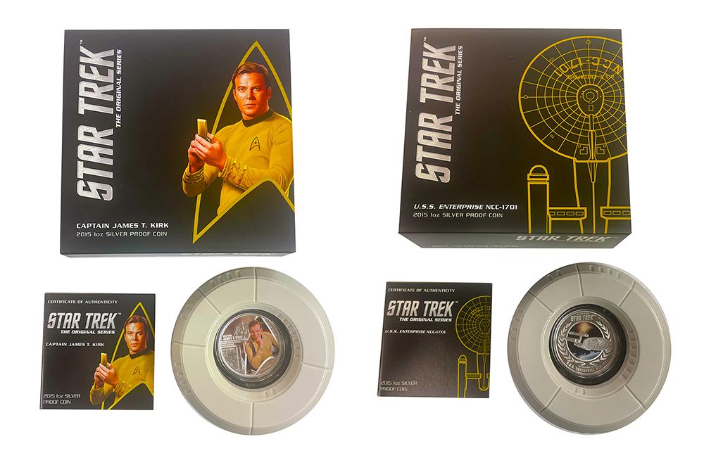 Star Trek 2015 Captain Kirk & USS Enterprise 2 Coin Tuvalu Silver Proof Collector's Set