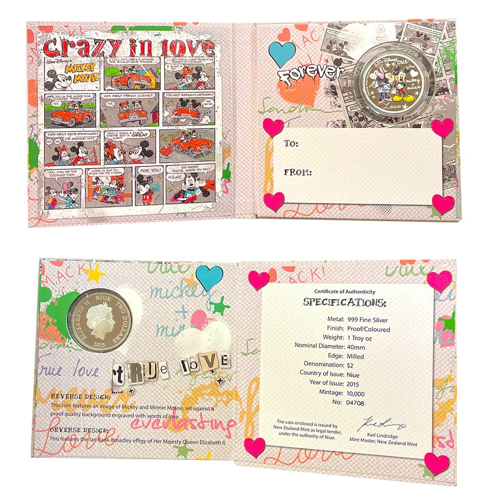 2015 Disney Mickey & Minnie - Crazy In Love - 1 oz .999 Silver Limited Edition Coin w/ Original Packaging and COA from Niue