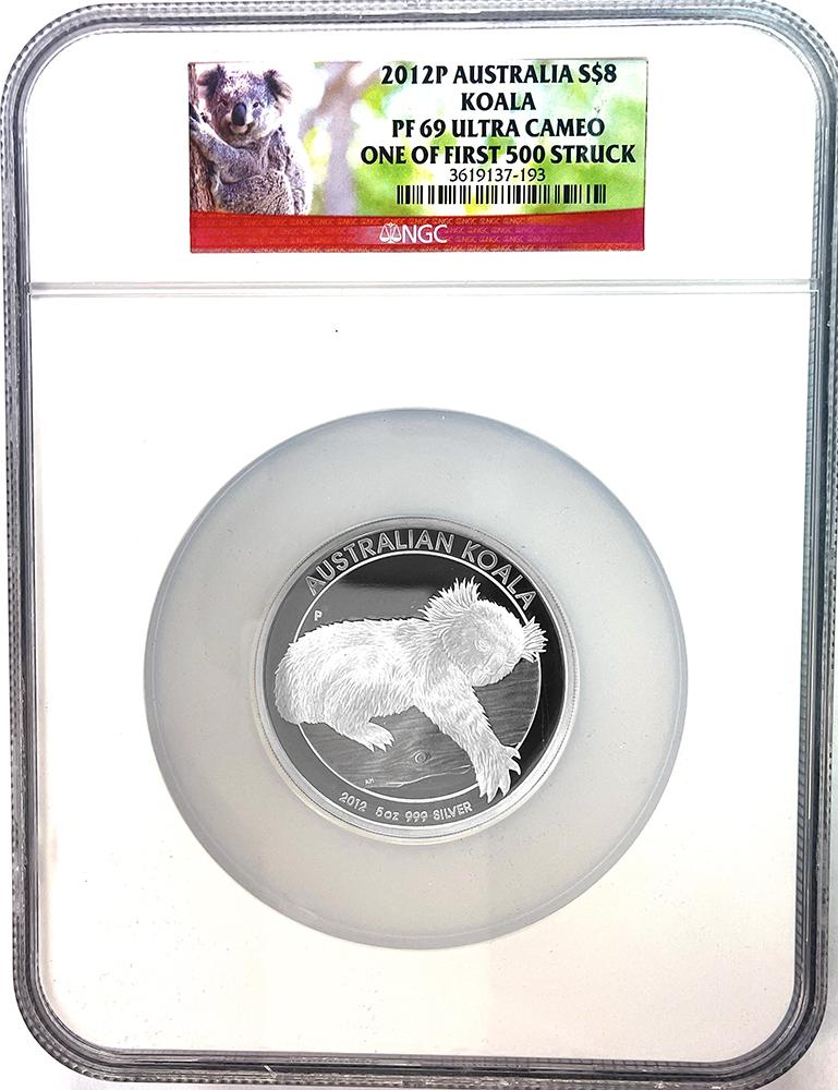 2012 P Australia Koala 5 oz Silver $8 Proof Coin in NGC PF 69 UCAM 1 of First 500 Struck