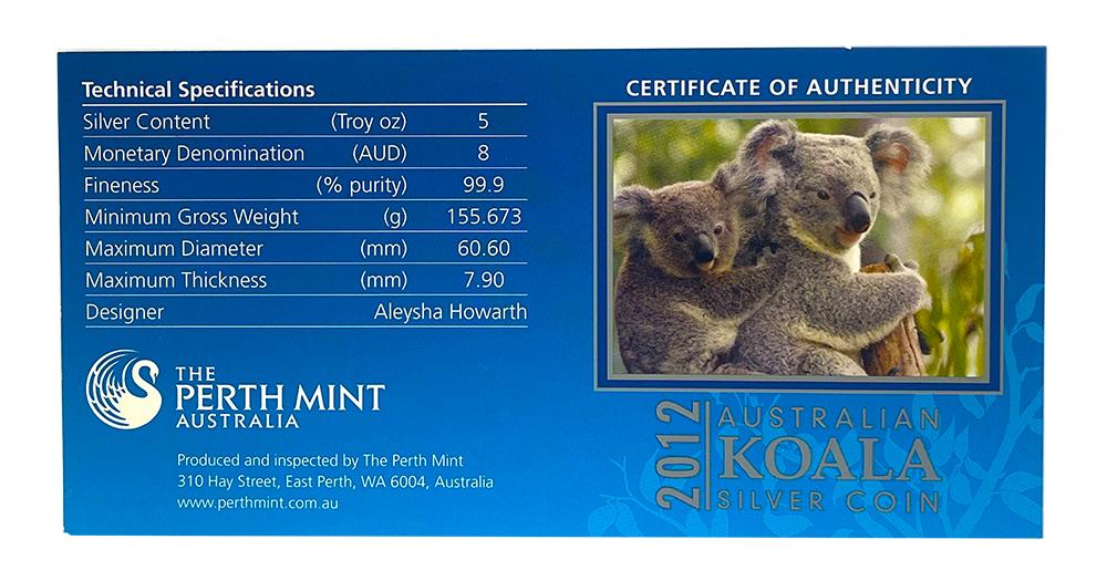 2012 P Australia Koala 5 oz Silver $8 Proof Coin in NGC PF 69 UCAM 1 of First 500 Struck