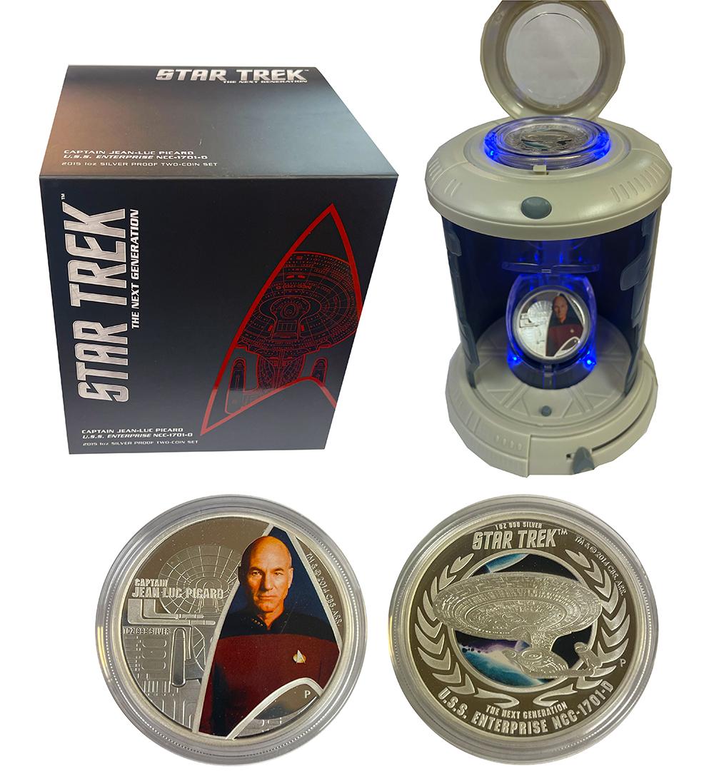 Star Trek 2015 Captain Picard Transporter Tuvalu Silver Proof 2 Coin Collector's Set