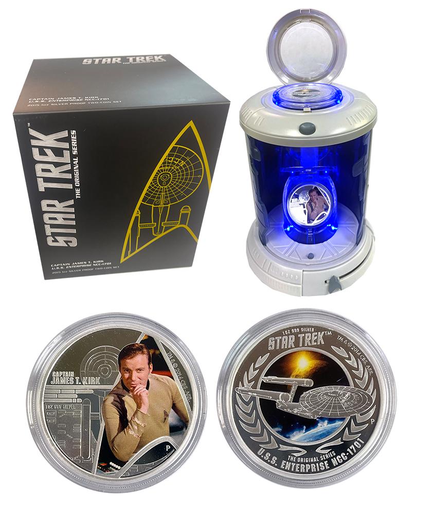 Star Trek 2015 Captain Kirk Transporter Tuvalu Silver Proof 2 Coin Collector's Set