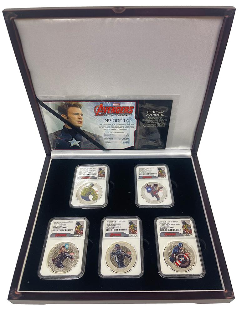 2015 Marvel Avengers Age of Ultron 1oz Silver Proof Five Coin Set from Niue in NGC First Releases PF 70 Ultra Cameo