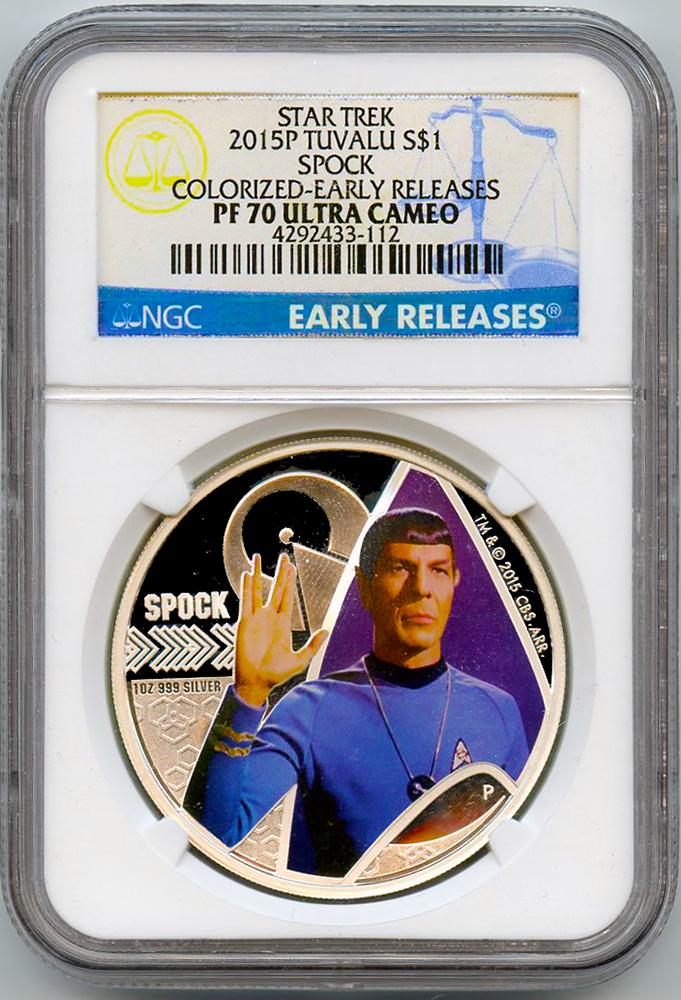 2015-P Spock Tuvalu Silver Dollar from Perth Mint in NGC Early Release PF 70 ULTRA CAMEO