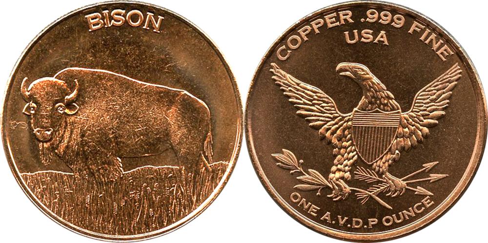 Bison Design 1oz Copper Round .999 Fine