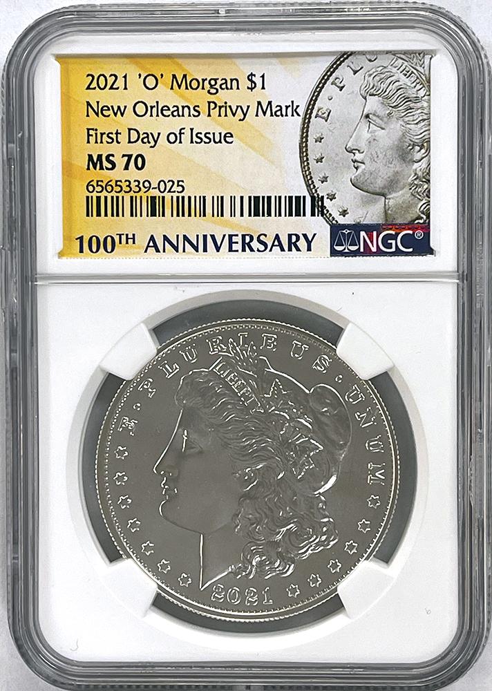 2021 Morgan Silver Dollar with O Privy Mark in NGC MS 70 First Day of Issue