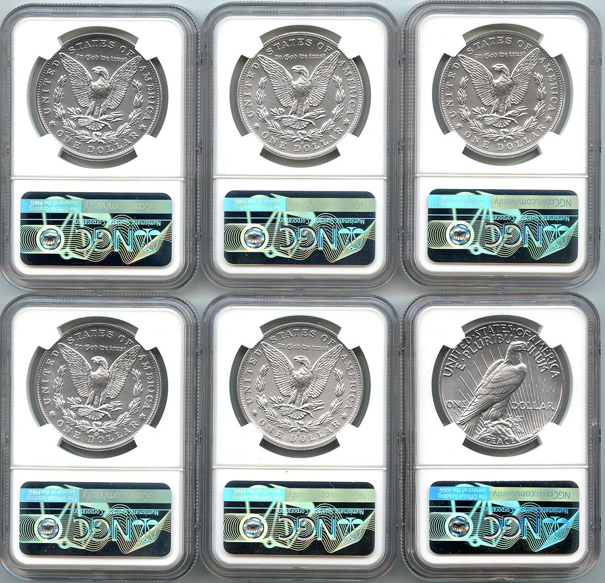 2021 Morgan and Peace Dollar 100th Anniversary 6 Coin Set NGC MS 70