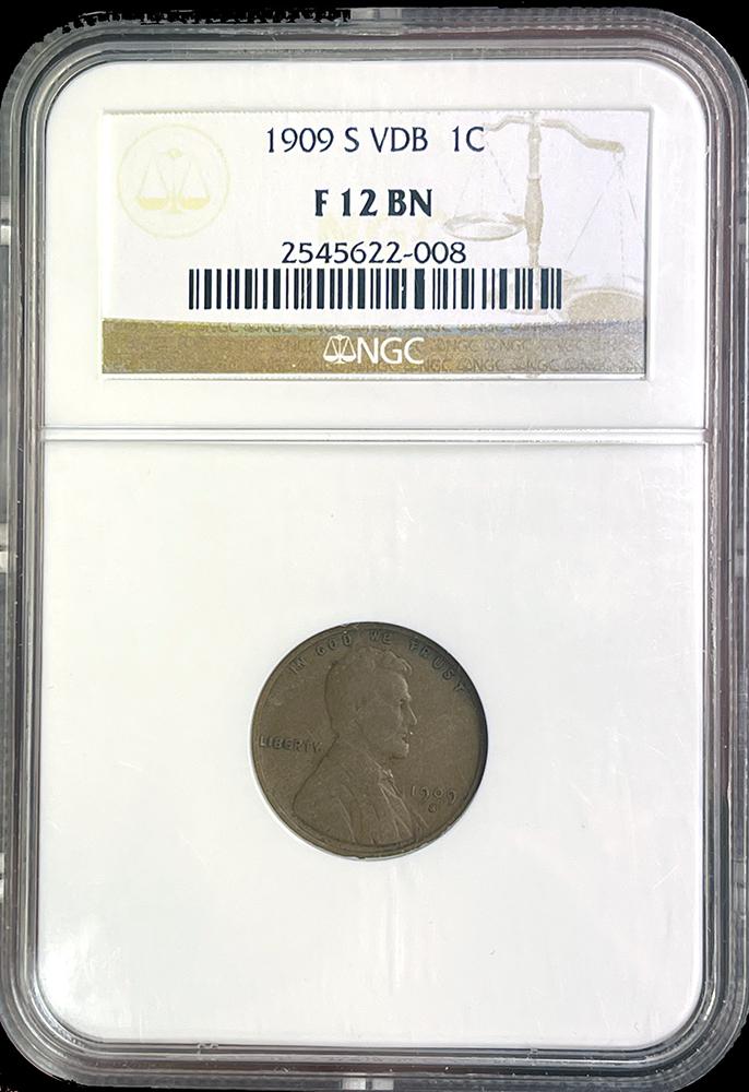 1909-S VDB Lincoln Wheat Cent KEY DATE in NGC F 12 BN (Brown)