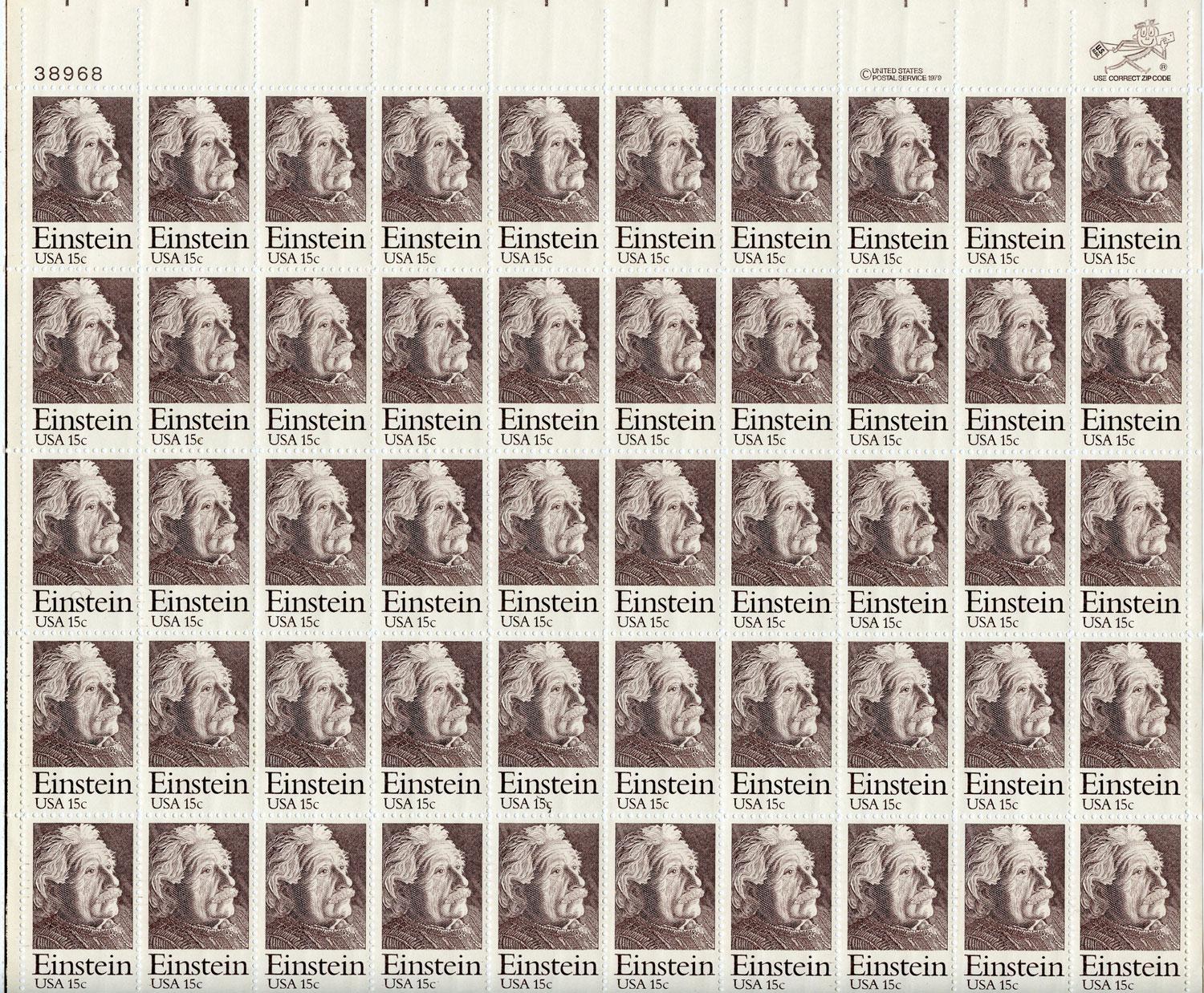 1979 Albert Einstein 15 Cent US Postage Stamp MNH Sheet of 50 Scott #1774