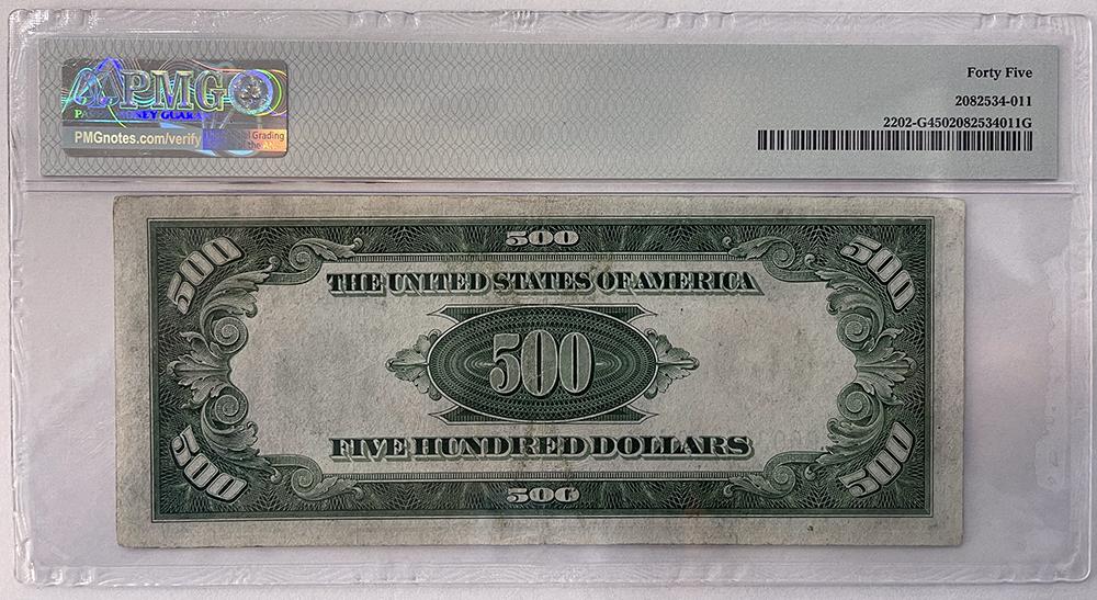1934A Five Hundred Dollar Federal Reserve Note Chicago $500 in PMG 45 Choice Extremely Fine