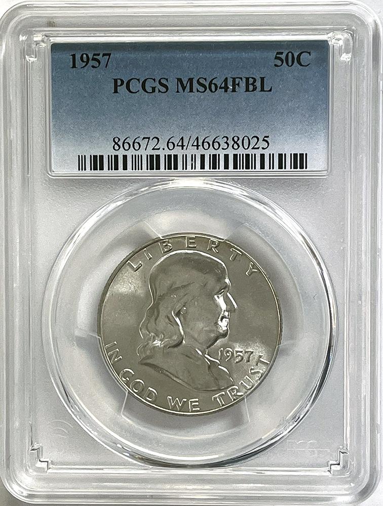 1957 Franklin Silver Half Dollar PCGS MS 64 FBL (Full Bell Lines) From Original Mint Sets